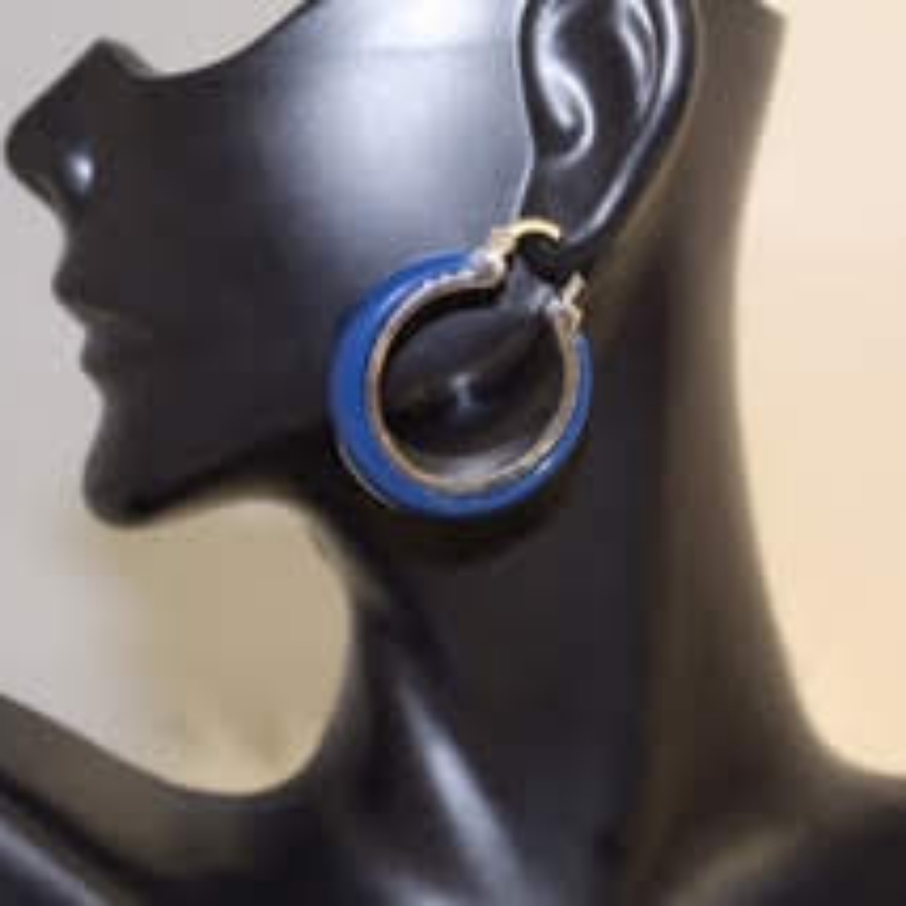 Hoop Earrings- Navy/Silver